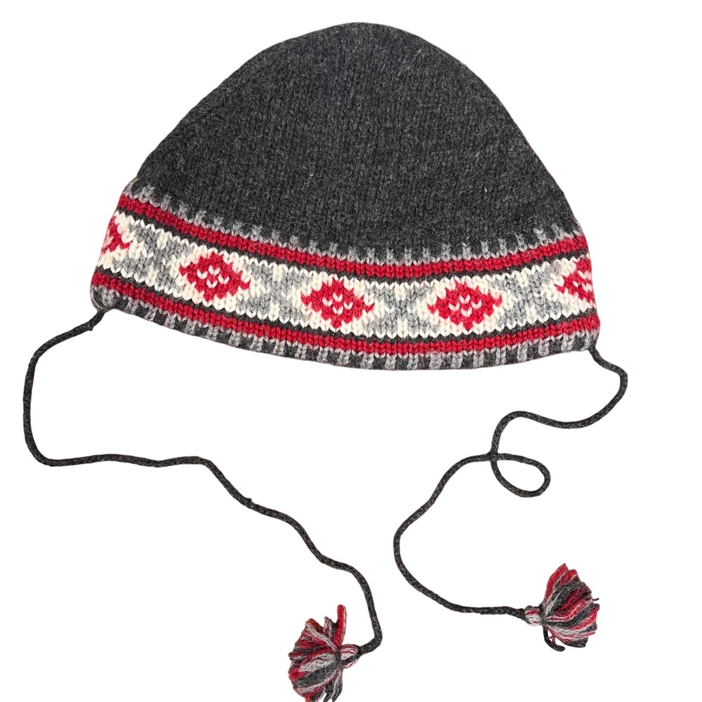 Polo Jeans Co Ralph Lauren Wool Blend Fair Isle Earflap Beanie Tassel Hat Grey